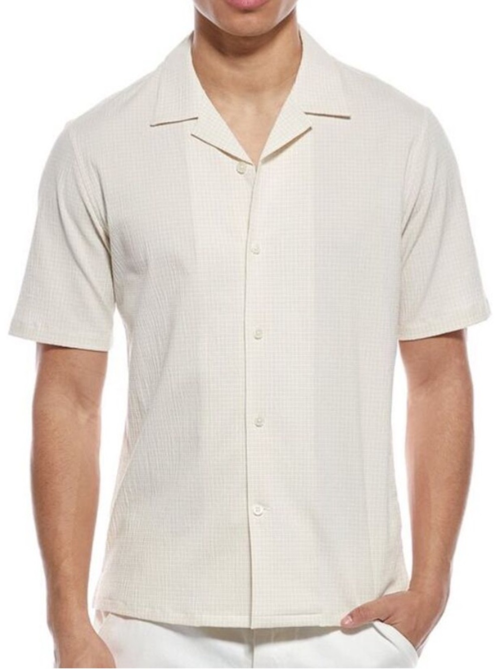 NWT- Theory Men’s Large Micro Grid Seer short sand/white